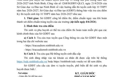 Thông báo về việc tra cứu điểm Kỳ thi tuyển sinh vào lớp 10 THPT năm học 2026-2027